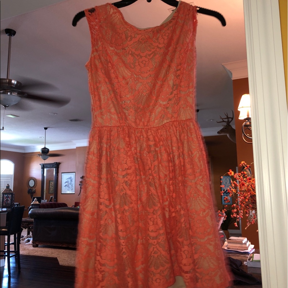 Coral and Tan lace dress